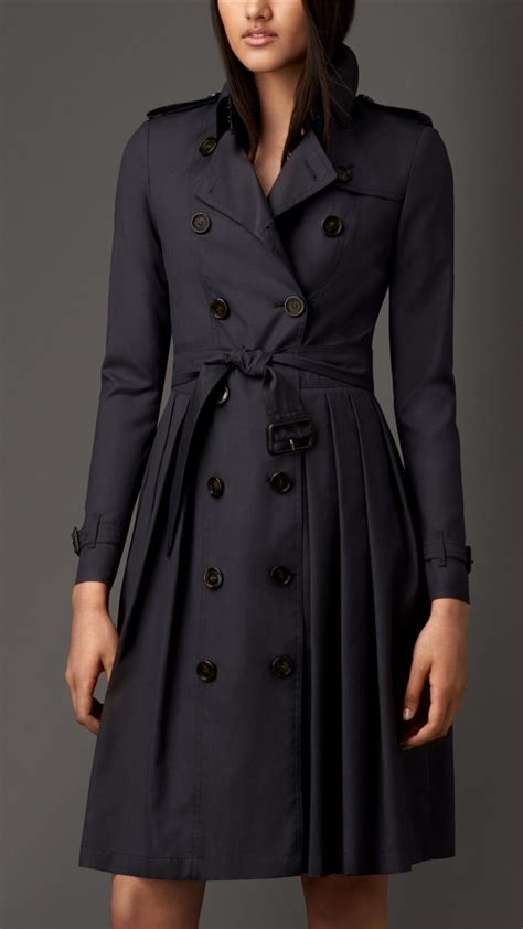 Burberry Long Trench Coat Navy Blue Nova Check Made in 